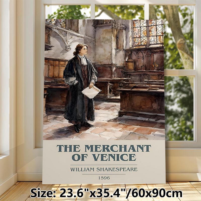 The Merchant Of Venice Shakespeare Themed Painting Poster, Vintage Watercolor Classic Literary Scene Poster, Timeless Literary Artwork Ideal For Home_maomaolike.com