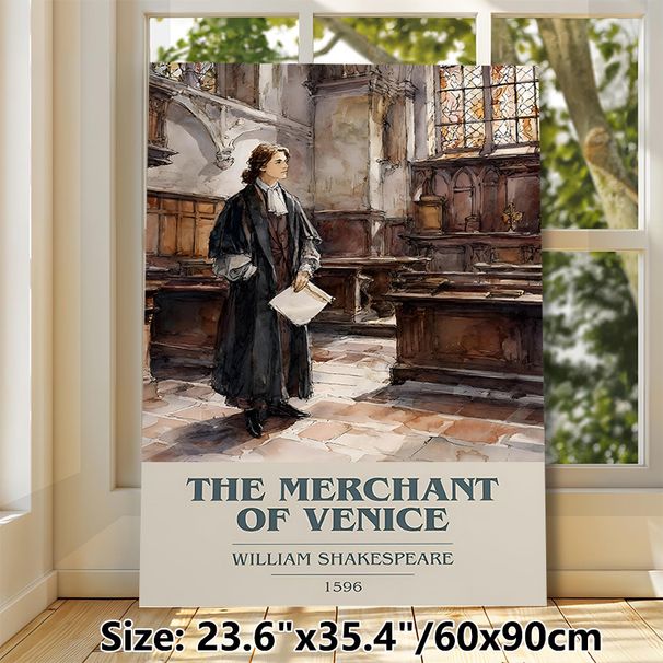 The Merchant Of Venice Shakespeare Themed Painting Poster, Vintage Watercolor Classic Literary Scene Poster, Timeless Literary Artwork Ideal For Home_maomaolike.com