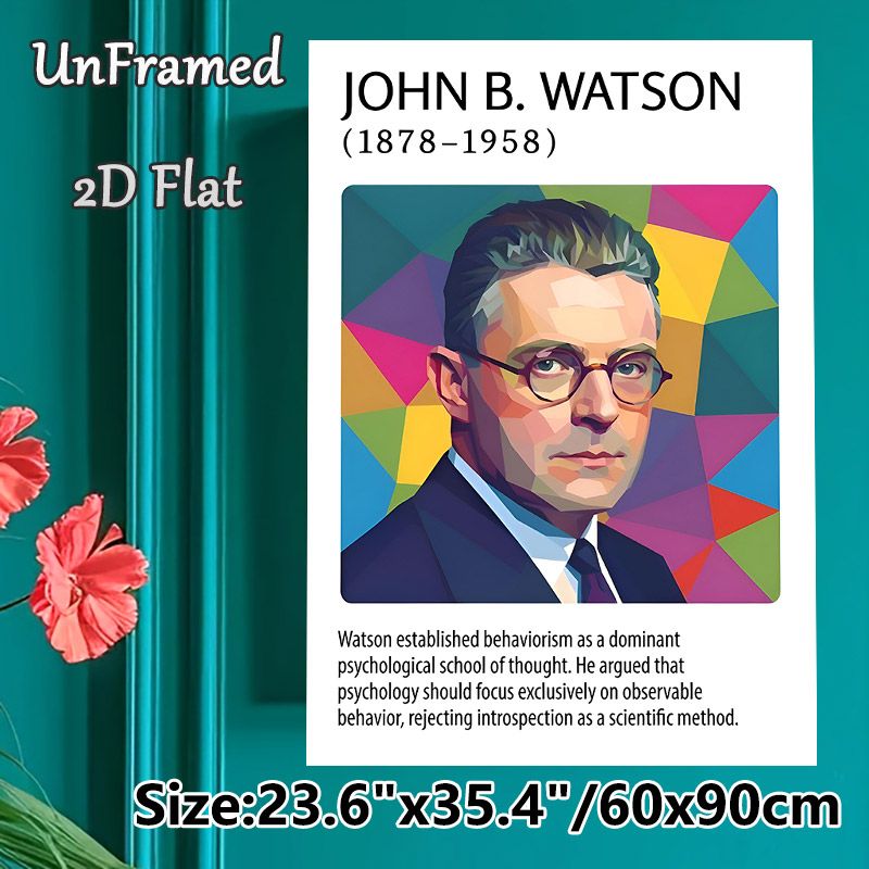 John B. Watson Psychology Themed Painting Poster, Vibrant Polygonal Portrait Poster, Informative Design With Behaviorism Introduction, Ideal For_maomaolike.com