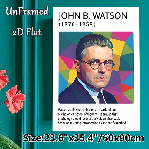 John B. Watson Psychology Themed Painting Poster, Vibrant Polygonal Portrait Poster, Informative Design With Behaviorism Introduction, Ideal For_maomaolike.com
