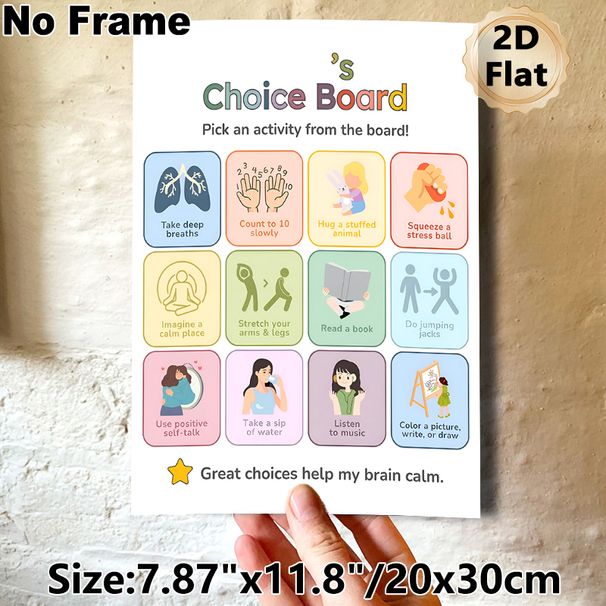 Calm-Down Choice Board Painting Poster, Soft-hued Cartoon-style Poster, Features Gentle Stress-relief Activities, Ideal For Office, Lounge And_maomaolike.com