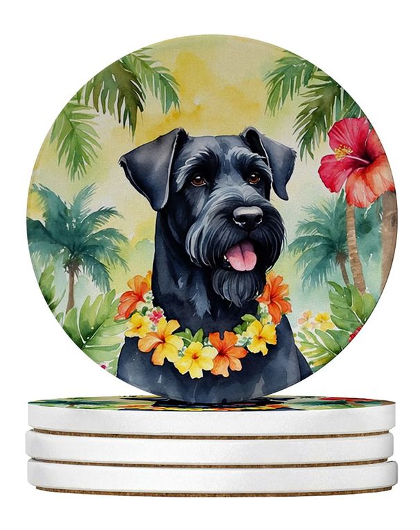 Giant Schnauzer Luau Large Sandstone Coasters Pack Of 4 Absorbent Round Coasters Decor Gifts For Men Or Women, 4 In, Multicolor_maomaolike.com