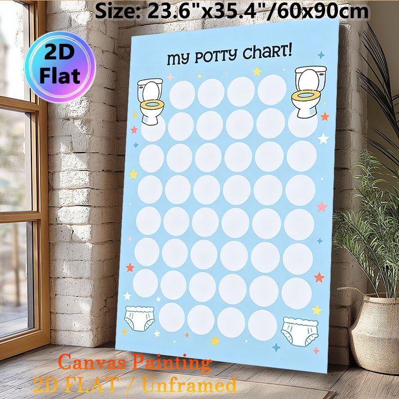 Potty Chart Painting Poster, Cute Cartoon-style Light Blue Poster With Toilet, Diaper And Star Elements, Practical Tool For Tracking Potty Training_maomaolike.com