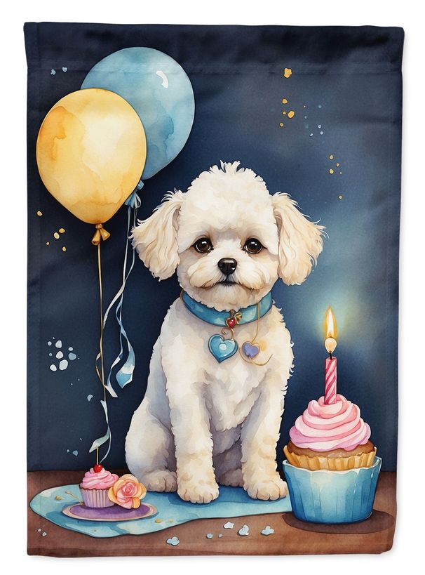 Bichon Frise Happy Birthday Garden Flag Mailbox Flag Decorative Yard Flag Banner Outside Patio Artwork Yard Flower Beds, Garden Size, Multicolor_maomaolike.com