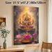 Vishnu Themed Painting Poster, Gilded Serene Oil Painting Style Poster, Four-armed Deity On Lotus With Warm Glowing Aura And Pink Lotus Blooms, Brings_maomaolike.com