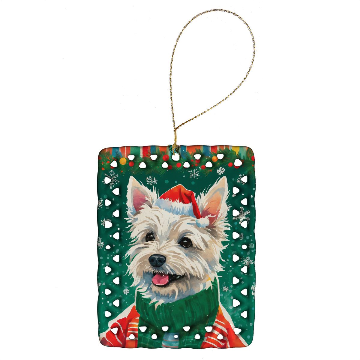 Westie Christmas Porcelain Ornament Christmas Tree Hanging Decorations For Home Christmas Holiday, Rectangle, Gift, Multicolor_maomaolike.com