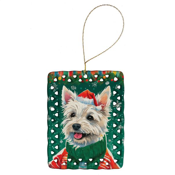 Westie Christmas Porcelain Ornament Christmas Tree Hanging Decorations For Home Christmas Holiday, Rectangle, Gift, Multicolor_maomaolike.com