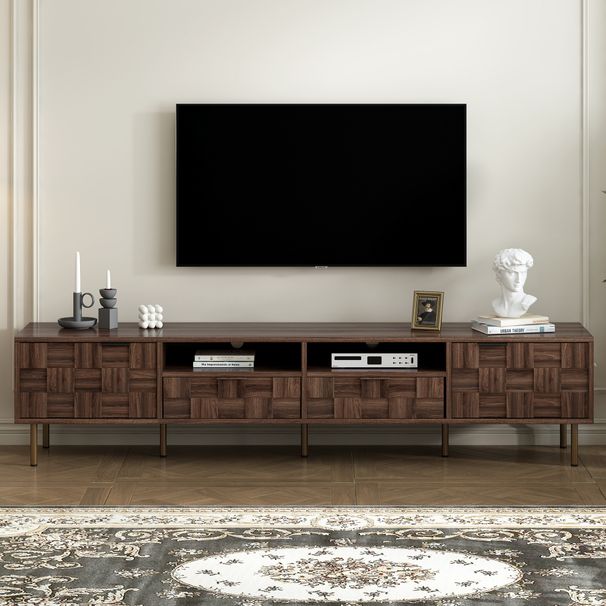 Mid Century TV Stand With 2 Drawers, Media Console Table For TVs Up To 85'', Entertainment Center With Storage For Living Room, Bedroom, Home Theatre_maomaolike.com