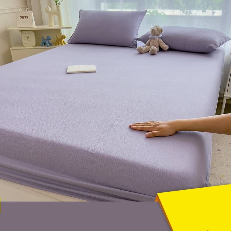 Pure Color Washed Cotton Fitted Sheet Set - Soft Breathable Bed Skirt Cover For Dorm, Single Mattress & Dust_maomaolike.com