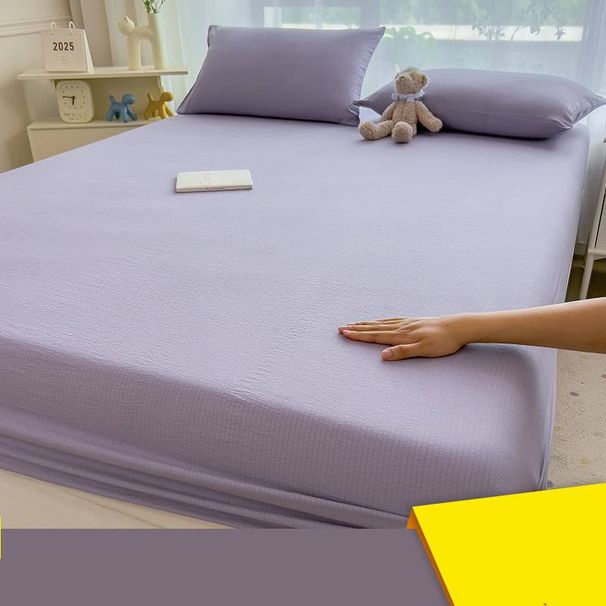 Pure Color Washed Cotton Fitted Sheet Set - Soft Breathable Bed Skirt Cover For Dorm, Single Mattress & Dust_maomaolike.com