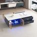 Modern Coffee Table With 2 Glass Door Storage, 4 Drawers, Gold Metal Legs, And Multi-Color Lighting In 47.2''_maomaolike.com