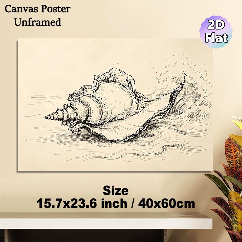 Conch Shell & Wave Themed Painting Poster, Hand-drawn Minimalist Line Art Poster, Adds Tranquil Coastal Vibe, Ideal For Living Room, Bedroom And_maomaolike.com