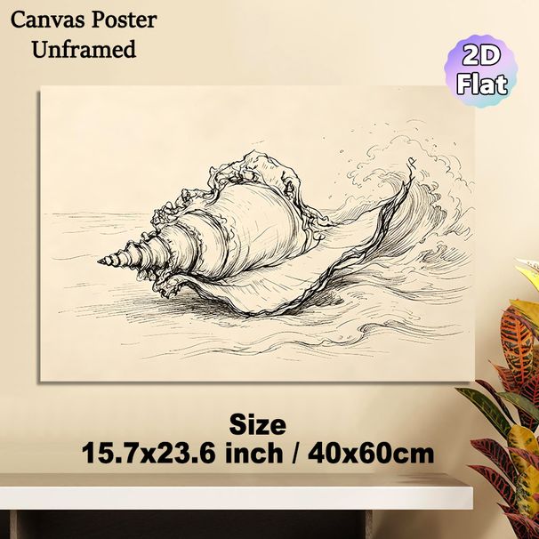 Conch Shell & Wave Themed Painting Poster, Hand-drawn Minimalist Line Art Poster, Adds Tranquil Coastal Vibe, Ideal For Living Room, Bedroom And_maomaolike.com