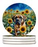 Mastiff In Sunflowers Large Sandstone Coasters Pack Of 4 Absorbent Round Coasters Decor Gifts For Men Or Women, 4 In, Multicolor_maomaolike.com