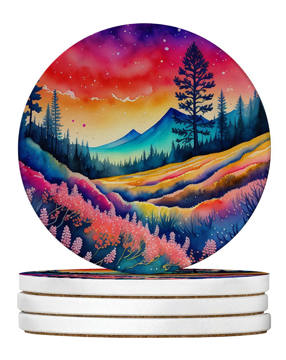 Colorful Yarrow Large Sandstone Coasters Pack Of 4 Absorbent Round Coasters Decor Gifts For Men Or Women, 4 In, Multicolor_maomaolike.com