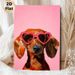 Dachshund Painting Poster, Vibrant Textured Oil Painting Style Poster, Cute Dachshund With Heart-shaped Sunglasses, Playful Decor For Living Room_maomaolike.com