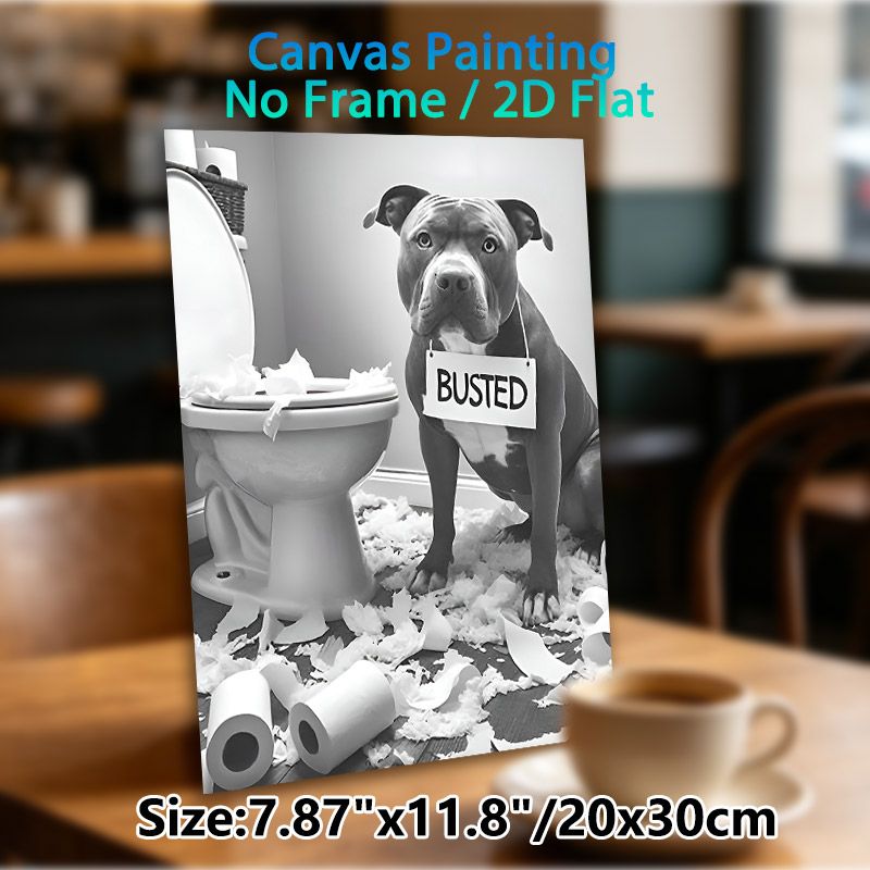 Naughty Dog Themed Painting Poster, Monochrome Humorous Dog Mischief Scene Poster, Playful Relatable Design Ideal For Bathroom And Home Wall Decor_maomaolike.com