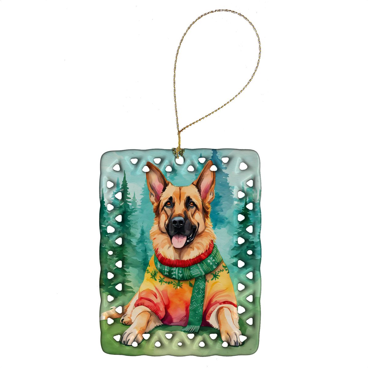 German Shepherd Christmas Porcelain Ornament Christmas Tree Hanging Decorations For Home Christmas Holiday, Rectangle, Gift, Multicolor_maomaolike.com