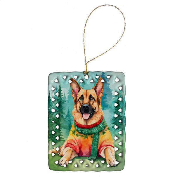 German Shepherd Christmas Porcelain Ornament Christmas Tree Hanging Decorations For Home Christmas Holiday, Rectangle, Gift, Multicolor_maomaolike.com