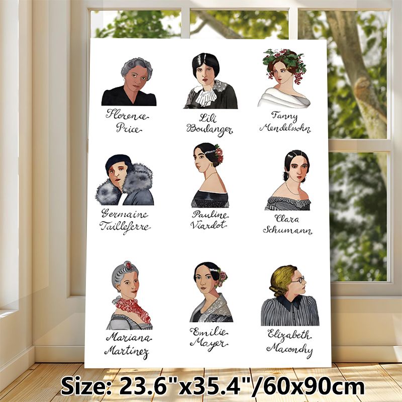 Female Composers Painting Poster, Elegant Watercolor Portrait Poster, Inspirational Cultural Decor Featuring Celebrated Female Musicians, Suitable For_maomaolike.com