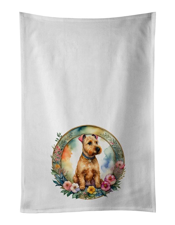 Lakeland Terrier And Flowers Kitchen Towel Set Of 2 White Dish Towels Decorative Bathroom Hand Towel For Hand, Face, Hair, Yoga, Tea, Dishcloth, 19 X 28", White_maomaolike.com