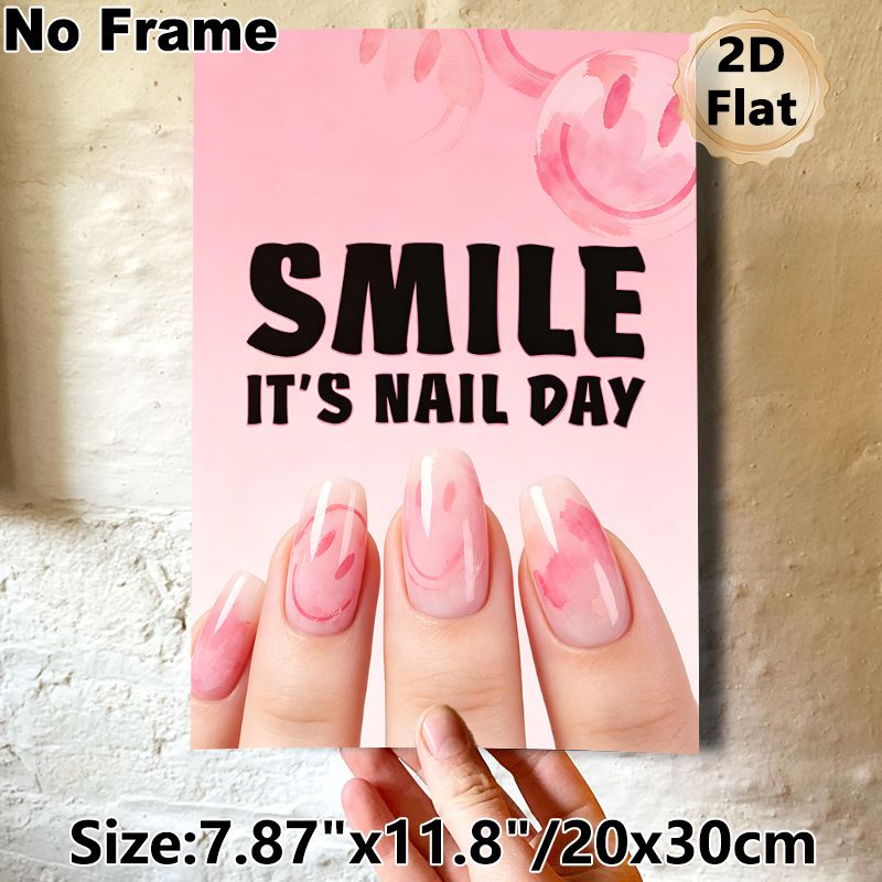 Nail Day Smile Painting Poster, Soft Pink Watercolor Style Poster, Cheerful Nail-themed Design Ideal For Beauty Salon, Bedroom Wall Decor_maomaolike.com