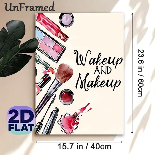 Makeup Themed Painting Poster, Watercolor Style Cosmetic Items & Typography Poster, Stylish Decorative Piece Ideal For Dressing Room, Vanity Area_maomaolike.com