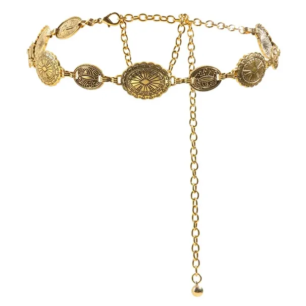Retro Metal Chain For Women Carved Round Decorative Belt Fashion Waist Jewelry Dress Accessories_maomaolike.com