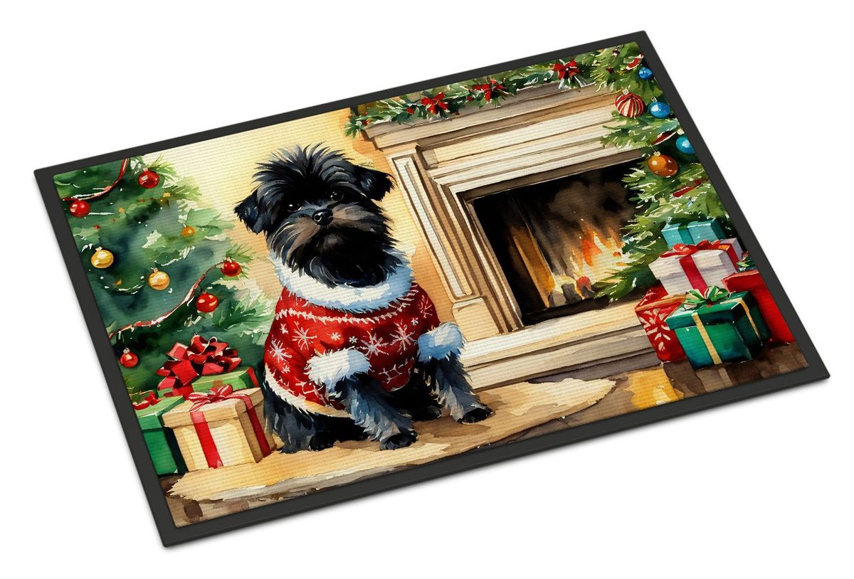 Affenpinscher Cozy Christmas Doormat Front Door Mat Indoor Outdoor Rugs For Entryway, Non Slip Washable Low Pile, 24H X 36W_maomaolike.com