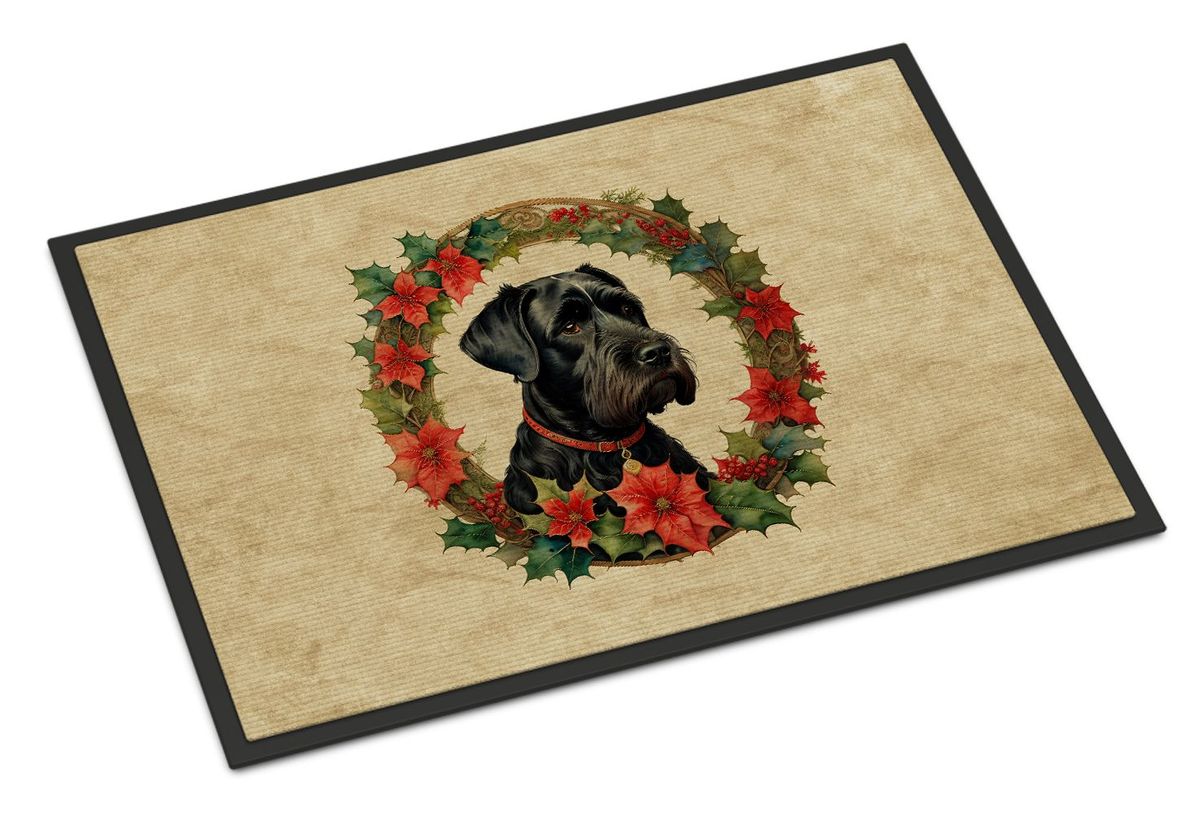Giant Schnauzer Christmas Flowers Doormat Front Door Mat Indoor Outdoor Rugs For Entryway, Non Slip Washable Low Pile, 24H X 36W_maomaolike.com