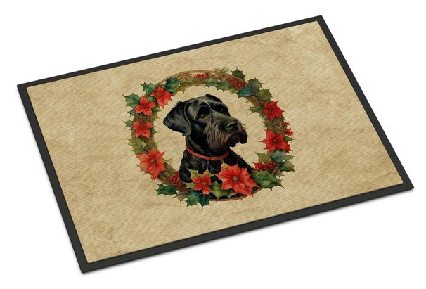 Giant Schnauzer Christmas Flowers Doormat Front Door Mat Indoor Outdoor Rugs For Entryway, Non Slip Washable Low Pile, 24H X 36W_maomaolike.com
