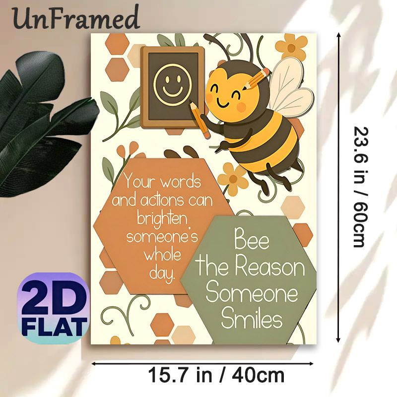 Bee Inspirational Quote Painting Poster, Cute Cartoon Cheerful Bee & Uplifting Messages Poster, Warm Motivational Decor Ideal For Home, Office Or_maomaolike.com