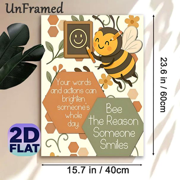 Bee Inspirational Quote Painting Poster, Cute Cartoon Cheerful Bee & Uplifting Messages Poster, Warm Motivational Decor Ideal For Home, Office Or_maomaolike.com