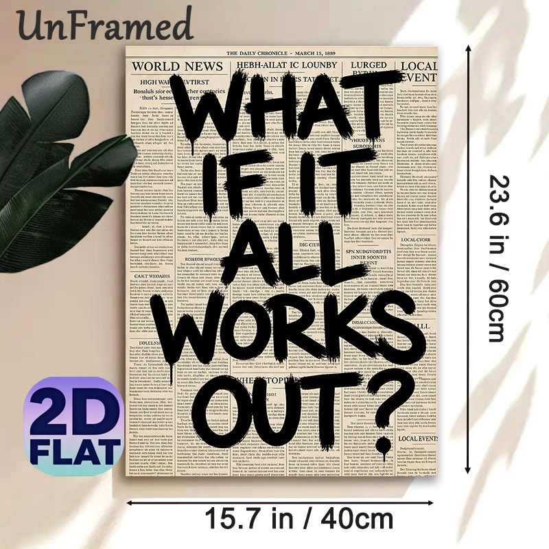 What If It All Works Out? Inspirational Painting Poster, Vintage Newspaper-style Poster, Bold Brushstroke Motivational Text, Thought-provoking Decor_maomaolike.com