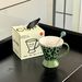 Vintage Leopard Print Ceramic Cup, Creative Conical Water Cup, Coffee Cup With Spoon, Gift Box For Best Friend's Birthday_maomaolike.com