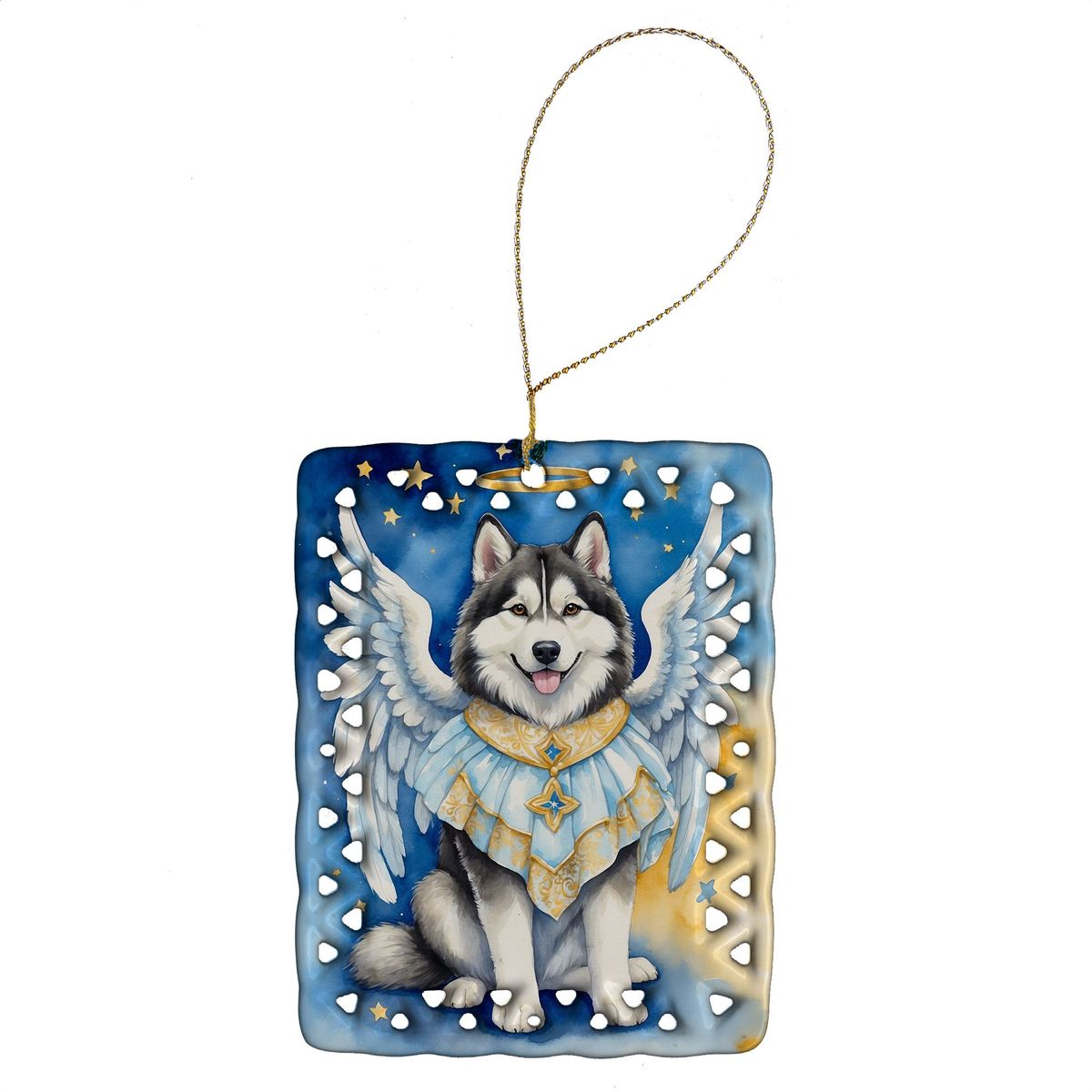 Alaskan Malamute My Angel Porcelain Ornament Christmas Tree Hanging Decorations For Home Christmas Holiday, Rectangle, Gift, Multicolor_maomaolike.com
