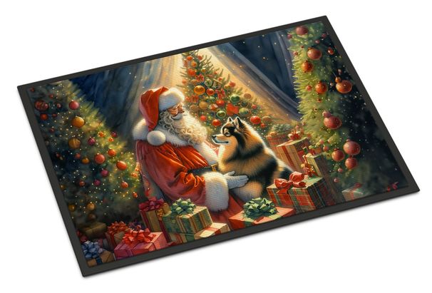 Finnish Spitz And Santa Claus Doormat Front Door Mat Indoor Outdoor Rugs For Entryway, Non Slip Washable Low Pile, 24H X 36W_maomaolike.com