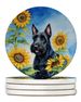 Scottish Terrier In Sunflowers Large Sandstone Coasters Pack Of 4 Absorbent Round Coasters Decor Gifts For Men Or Women, 4 In, Multicolor_maomaolike.com