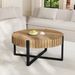 Round Coffee Table, Handcraft Drum Coffee Table With Gear Design & Cross Metal Base, Wood Grain MDF Top, 31.5 Modern Compact Coffee Table For Living Room Apartment_maomaolike.com