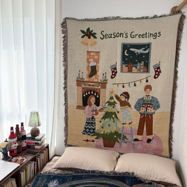 Merry Christmas Family Decoration Tapestry Holiday Arrangement Line Atmosphere Sofa Blanket_maomaolike.com