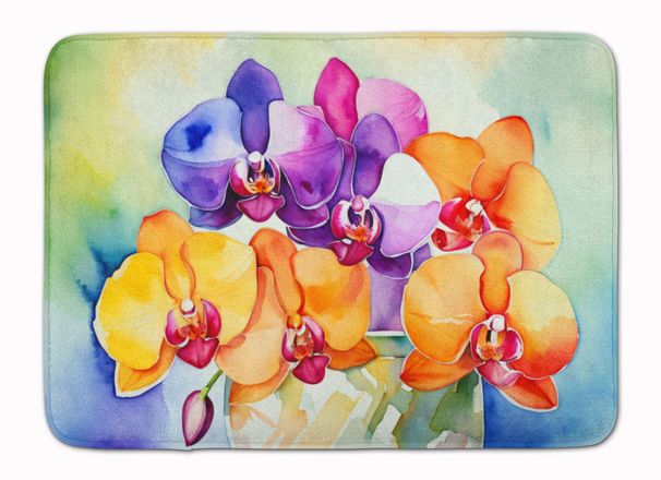Orchids In Watercolor Memory Foam Kitchen Mat Machine Washable Anti-Fatigue Mat Cushion Comfort Bath Mat Or Kitchen Rug_maomaolike.com