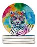 Hippie Animal White Tiger Large Sandstone Coasters Pack Of 4 Absorbent Round Coasters Decor Gifts For Men Or Women, 4 In, Multicolor_maomaolike.com