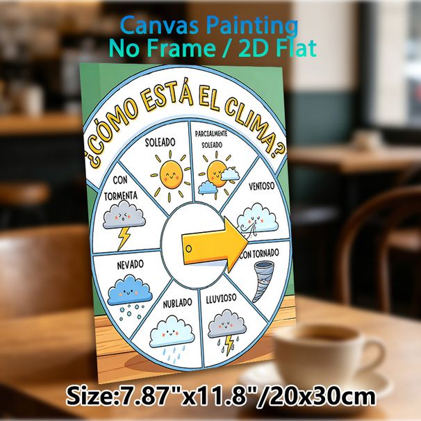 Spanish Weather Wheel Painting Poster, Cute Cartoon Illustrated Weather Poster, Colorful Design For Learning Spanish Weather Vocabulary, Suitable For_maomaolike.com