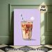 Iced Coffee Painting Poster, Vibrant Stylized Iced Coffee With Ice Cubes And Striped Straw Poster, Cozy Beverage-themed Decor Ideal For Cafe, Kitchen_maomaolike.com