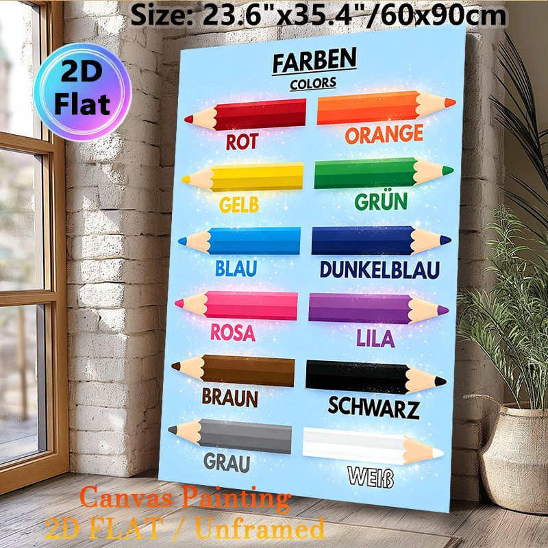 German Color Learning Painting Poster, Bright Sparkling Colored Pencil Design Poster, Supports German Color Term Study, Suitable For Language Learning_maomaolike.com