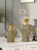 Striped Color Block Ceramic Vase For Elegant Floral Arrangements, Ideal For Entryway, Living Room & Balcony Decor, Versatile Home Accent_maomaolike.com