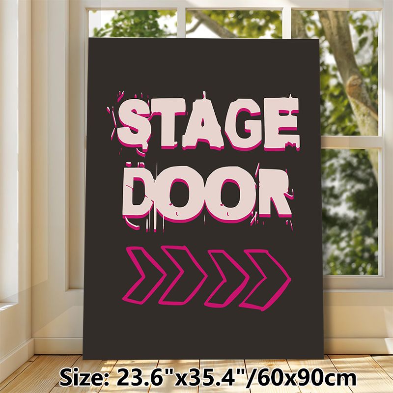 Stage Door Themed Painting Poster, Grunge Style Typography Poster, Bold Distressed Light Pink Lettering With Bright Pink Arrows, Suitable For Theater_maomaolike.com