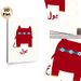 Three-eyed Red Monster Painting Poster, Playful Minimalist Cartoon-style Red Creature With Arabic Script Poster, Quirky Decorative Piece, Ideal For_maomaolike.com