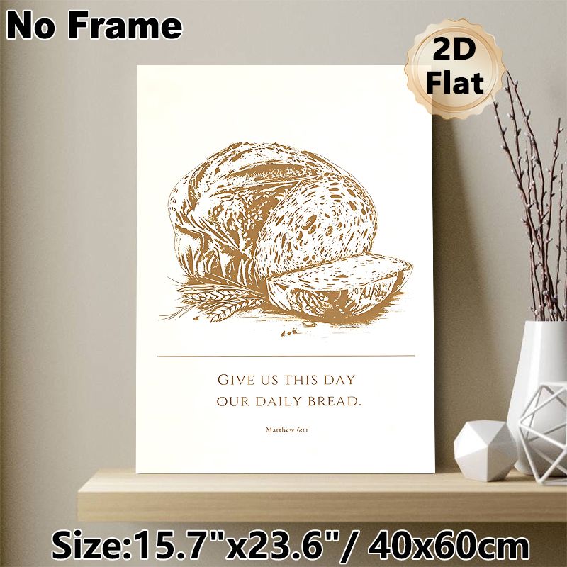 Bible Verse & Bread Themed Painting Poster, Warm-toned Vintage Line Art Poster, Serene Religious-inspired Decor Ideal For Kitchen, Dining Room And_maomaolike.com
