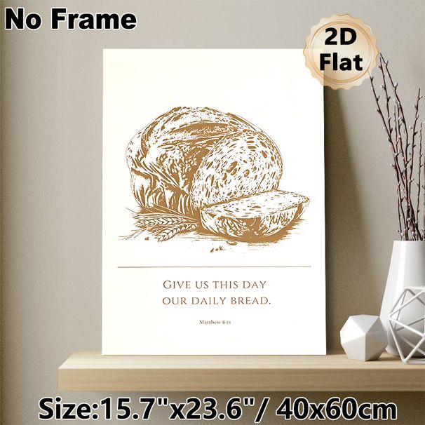 Bible Verse & Bread Themed Painting Poster, Warm-toned Vintage Line Art Poster, Serene Religious-inspired Decor Ideal For Kitchen, Dining Room And_maomaolike.com
